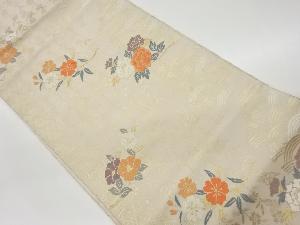 リサイクル　花々に青海波・籠目模様織出し名古屋帯